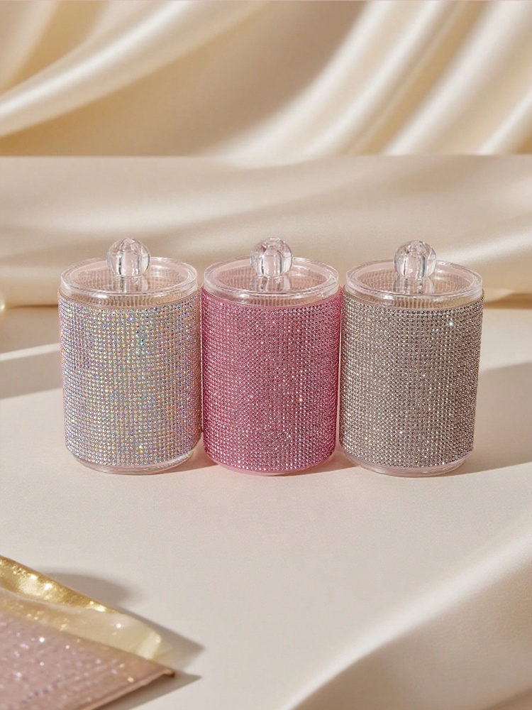 3가지 색상의 럭셔리 다이아몬드 장식 면봉 보관함, 장 - Luxury Skincare Containers 리뷰 및 가격